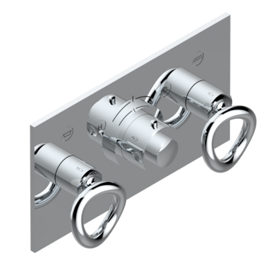 Set de finition THG pour douche thermostatique à encastrer avec deux robinets d'arrêt pour installation horizontale à 2 fonctions - Collection "O"