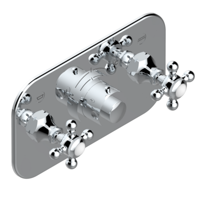 Set de finition THG pour douche thermostatique à encastrer avec deux robinets d'arrêt pour installation horizontale à 2 fonctions - Collection "1900"