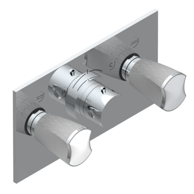 Set de finition THG pour douche thermostatique à encastrer avec deux robinets d'arrêt pour installation horizontale à 2 fonctions - Collection "Infini porcelaine blanche"