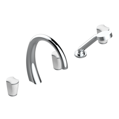 Mélangeur de bain / douche 5 trous THG avec bec super goliath, 2 côtés sur gorge et douchette alimentée par mitigeur à cartouche progressive - Collection "Infini porcelaine blanche"