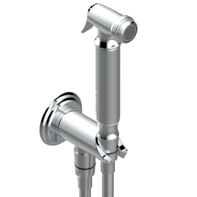 Ensemble hygiénique de WC THG avec douchette à gâchette, flexible et butée de sécurité intégrée sur sortie murale - Collection "Pétale de Cristal clair"