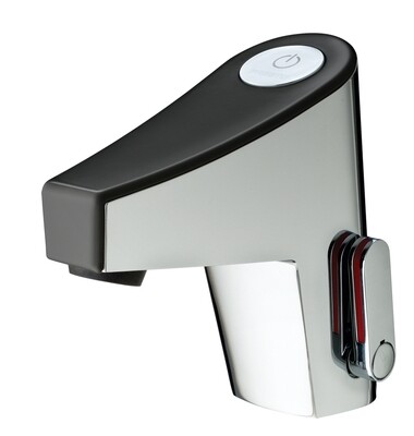 Mitigeur de lavabo sensitif Presto Touch® chromé avec capot noir mat, pile et sans robinet d'arrêt