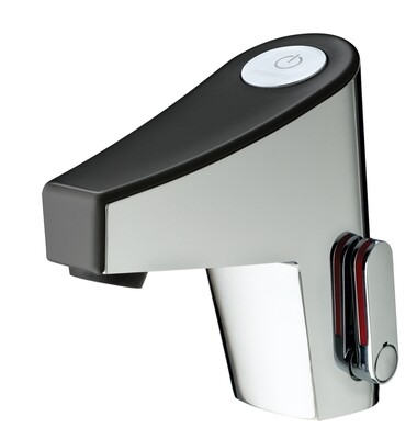Mitigeur de lavabo sensitif Presto Touch® chromé avec capot noir mat, pile et robinet d'arrêt