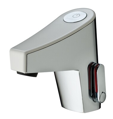 Mitigeur de lavabo sensitif sur plage avec pile et robinet d'arrêt Presto Touch® en chromé / blanc