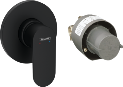 Set de finition pour mitigeur de douche encastré Hansgrohe Rebris S en noir mat avec corps d'encastrement