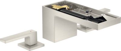 Mélangeur de lavabo 3 trous AXOR MyEdition 70 sans plaque, avec bonde push-open en acier inoxydable brossé