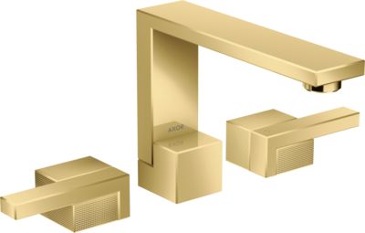 Mélangeur de lavabo 3 trous Axor Edge 130 coupe diamant, avec bonde push-open en doré poli