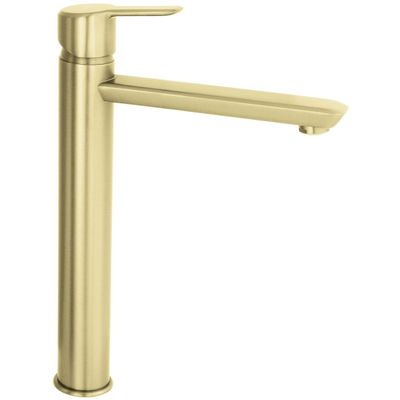 Robinet mitigeur de lavabo Deante Arnika 225 en or brossé avec cartouche en céramique et hauteur de bec de 170 mm.