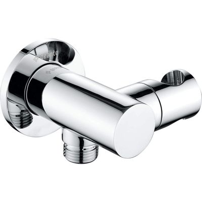 Raccord coudé chromé Deante Cascada avec support de douche, rond, pour tuyau flexible, montage mural.