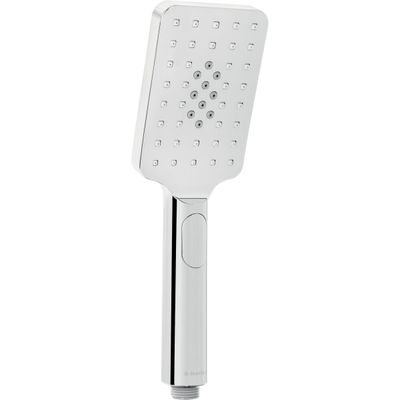 Pommeau de douche chromé Deante Alpinia à 3 jets, design rectangulaire et poignée élégante apparente.