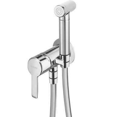 Robinet mitigeur de bidet chromé Deante Arnika avec flexible de 120 cm et douchette.