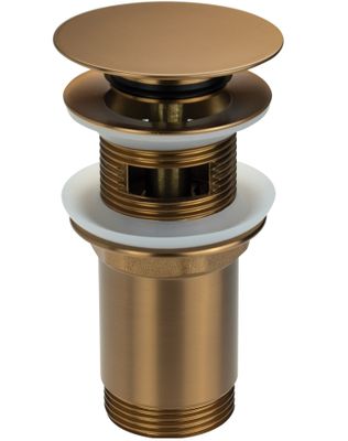 Bonde de lavabo Deante click-clac en PVD bronze brossé, rond, laiton, 123mm haut, 68mm diamètre.