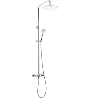 Colonne de douche chromée Deante Temisto 250 avec douchette et pommeau de douche effet pluie.