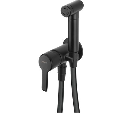 Robinet mitigeur de bidet mural Deante Arnika noir mat avec douchette et flexible de 120 cm.