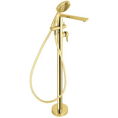 Robinet mitigeur de douche sur pied Deante Arnika doré avec finition PVD polie et douchette à main.