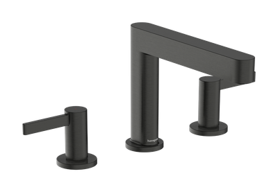 Robinet mitigeur de lavabo Hansgrohe Finoris 110 en chrome noir brossé à 3 trous avec bonde à ouverture par pression.