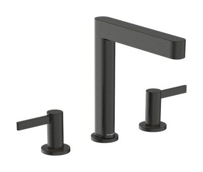 Robinet mitigeur de lavabo Hansgrohe Finoris 160 en chrome noir brossé à 3 trous avec bonde à ouverture par pression.