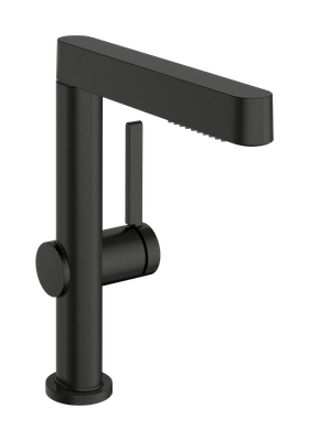 Robinet mitigeur de lavabo Hansgrohe Finoris 230 en chrome noir brossé avec douchette extractible.