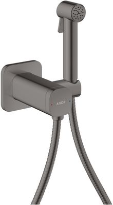 Axor Softsquare douchette hygiénique WC en noir chromé poli avec support et flexible de douche.