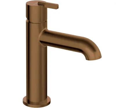 Robinet mitigeur de lavabo Deante Silia 100 en bronze brossé avec cartouche céramique et bec fixe de 110 mm.