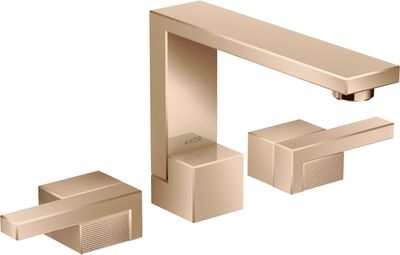 Mélangeur de lavabo 3 trous Axor Edge 130 coupe diamant, avec bonde push-open en or rouge poli