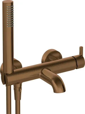 Robinet mitigeur de salle de bains Deante Silia en bronze brossé avec douchette et fixation murale.