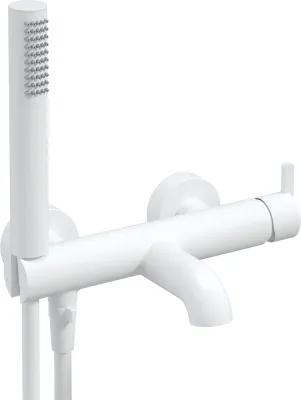Robinet mitigeur de douche et de bain Deante Silia blanc mat avec douchette et flexible.