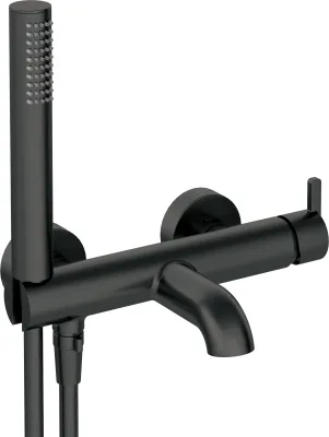 Robinet mitigeur de douche mural Deante Silia noir mat avec douchette et flexible.