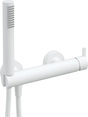 Mitigeur de douche Deante Silia blanc mat avec douchette et support intégré.