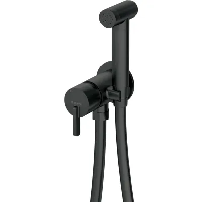 Robinet mitigeur de bidet mural Deante Silia noir mat avec douchette et flexible de 120 cm.