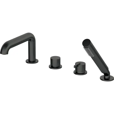 Ensemble de robinetterie de baignoire Deante Silia noir mat à 4 trous avec bec et poignées de mitigeur mécaniques en céramique.