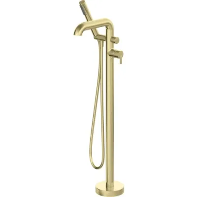 Robinet mitigeur de douche/baignoire en laiton à montage sur pied Deante Silia avec douchette et bec de 240 mm de longueur.