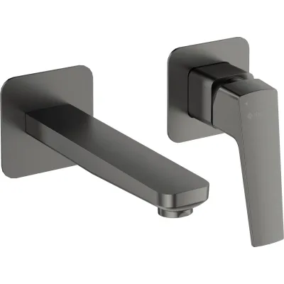 Robinet mitigeur mural pour lavabo Deante Blur, finition titane, 181 mm, avec cartouche céramique et bec fixe.