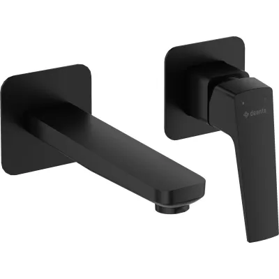 Robinet mitigeur mural pour lavabo Deante Blur, finition noir mat, installation 181 mm.