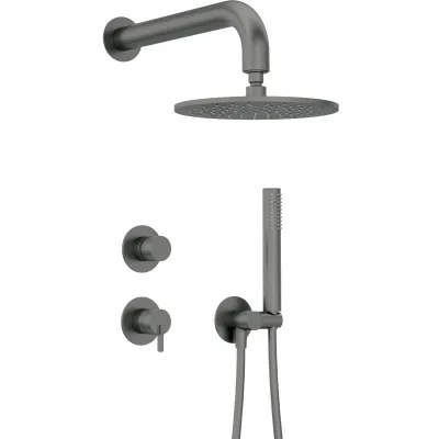 Deante Silia 250 titane encastré douche ensemble avec tête ronde fixe et douchette à main.