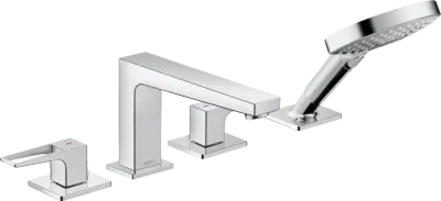 Mélangeur 4 trous pour montage sur bord de baignoire Hansgrohe Metropol avec Secuflex et poignée étrier