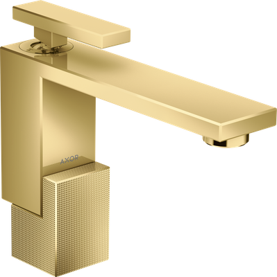 Mitigeur de lavabo Axor Edge 130 coupe diamant, avec bonde push-open en doré poli