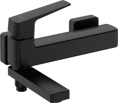 Robinet de baignoire mural Deante Blur noir mat avec bec pliable.