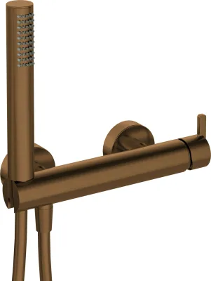 Mitigeur de douche Deante Silia en bronze brossé avec douchette et support intégré.