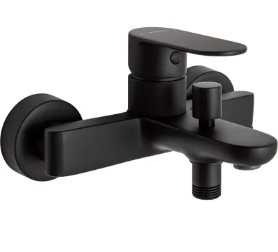 Robinet mitigeur de douche mural Deante Alpinia noir mat avec poignée unique et bec fixe.