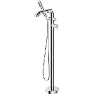 Robinet mitigeur de douche sur pied chromé Deante Silia avec douchette et long bec.