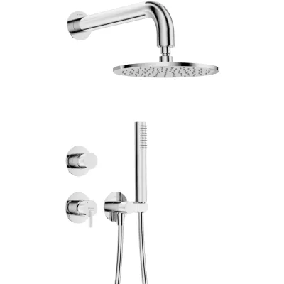 Deante Silia 250 chromé encastré douche ensemble avec tête ronde et douchette à main.