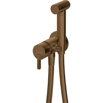 Robinet mitigeur de bidet Deante Silia en bronze brossé avec flexible de 120 cm et douchette.