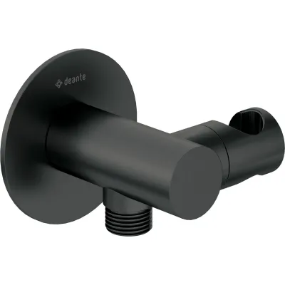 Coude de douche mural rond noir Deante Silia avec finition mate et support de douche.