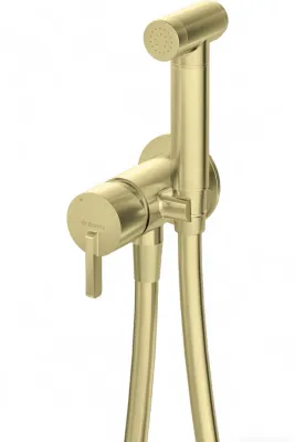 Robinet mitigeur de bidet Deante Silia or PVD avec flexible de 120 cm et finition brossée.