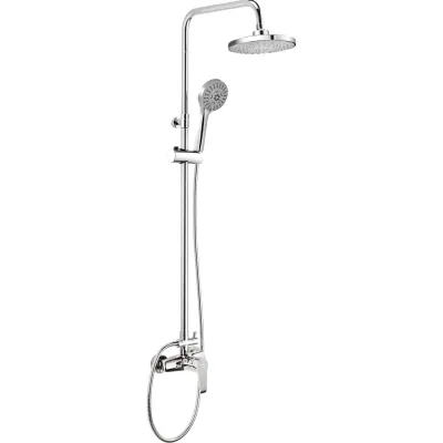 Colonne de douche chromée Deante Corio 200 avec douchette et pommeau de douche rond de 200 mm.