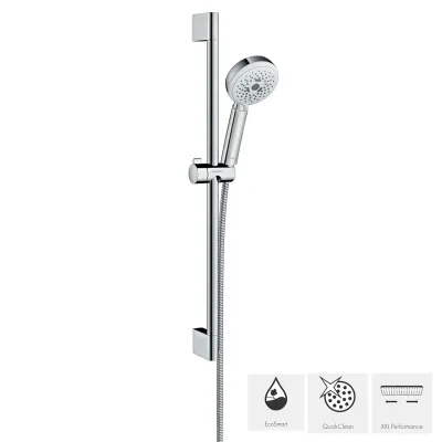 Barre de douche Hansgrohe avec douchette à main Crometta EcoSmart 3 jets et flexible Metaflex