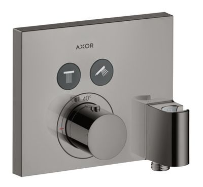 Set de finition pour mitigeur thermostatique encastré Axor ShowerSelect 2 fonctions avec fixfit et porter en noir chromé poli