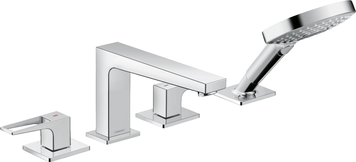 Mélangeur 4 trous pour montage sur bord de baignoire Hansgrohe Metropol sans Secuflex, avec poignée étrier