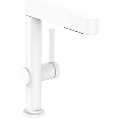 Mitigeur de lavabo Hansgrohe Finoris 230 avec douchette extractible 2 jets et bonde push-open en blanc mat